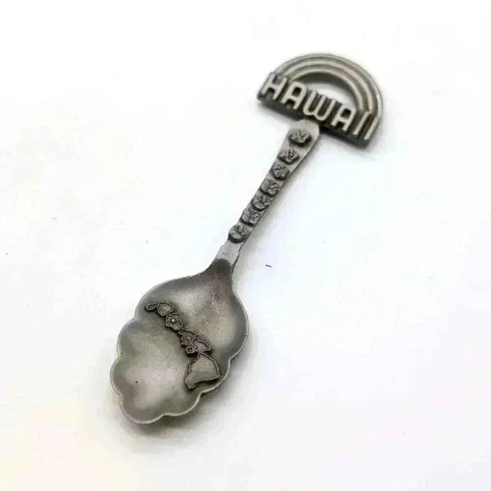 Vintage Hawaii Island Chain Souvenir Engraved Spoon Pewter Kitschy cool